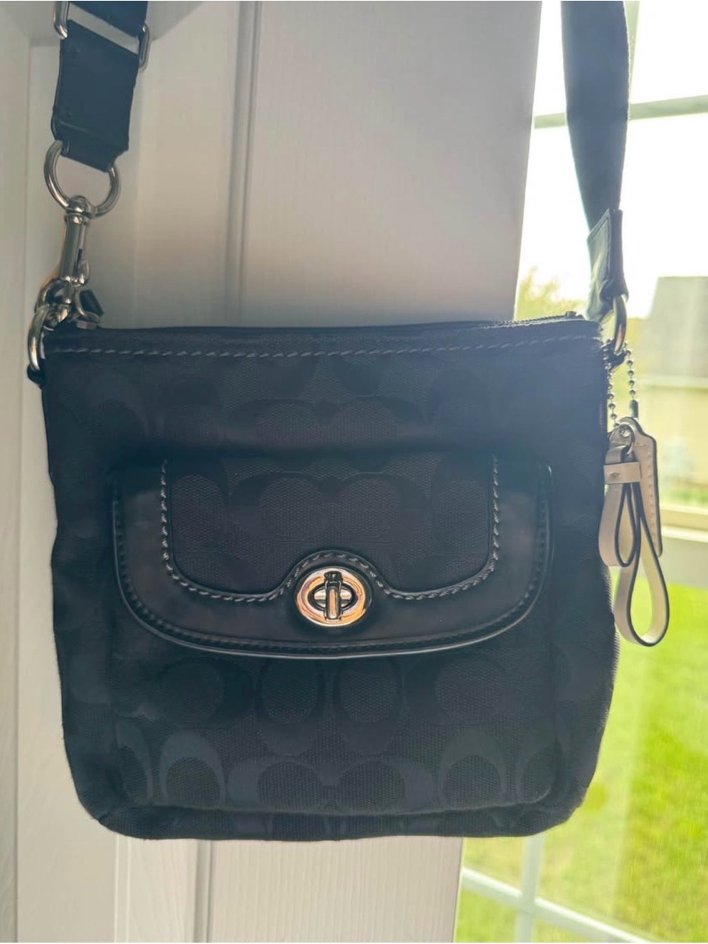 Coach Black Signature Crossbody with Silver Turnlock